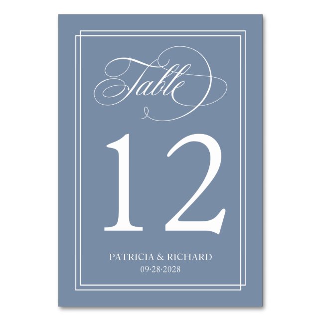 Dusty Blue Elegant Wedding Table Number (Front)