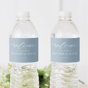 Dusty Blue Elegant Welcome Wedding Water Bottle Label