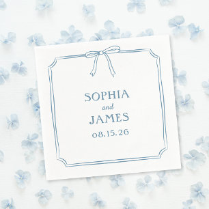Dusty Blue Elegant Whimsical Simple Bow Wedding Napkin