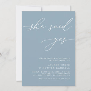 Dusty Blue Elegant Whimsical Yes Engagement Party  Invitation