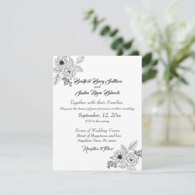 Dusty Blue Elegant White Grey Floral Heart Wedding Save The Date (Standing Front)