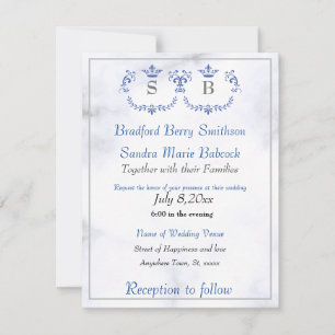 Dusty Blue Elegant White Grey Floral Heart Wedding Save The Date