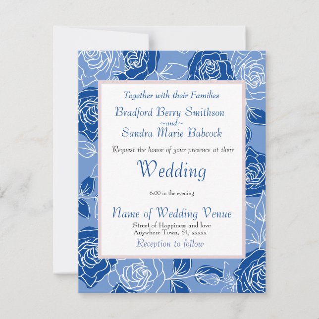 Dusty Blue Elegant White Grey Floral Heart Wedding Save The Date (Front)