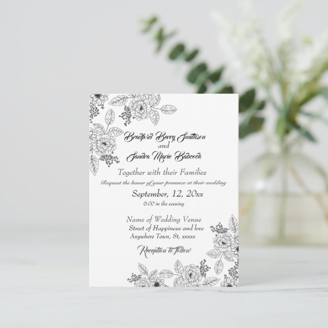 Dusty Blue Elegant White Grey Floral Heart Wedding Save The Date (Standing Front)