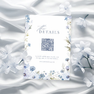 Dusty Blue Elegant Wildflower QR code details Card