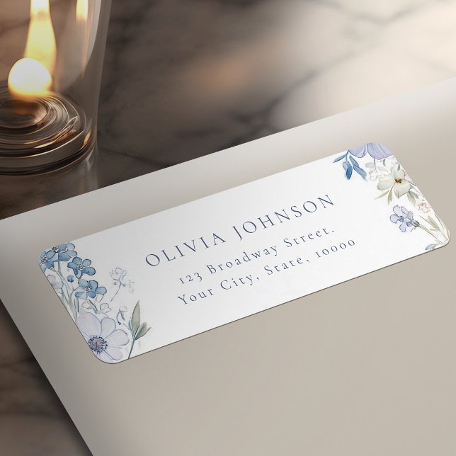 Dusty Blue Elegant Wildflower Return Address (Dusty Blue Elegant Wildflower Return Address Label)