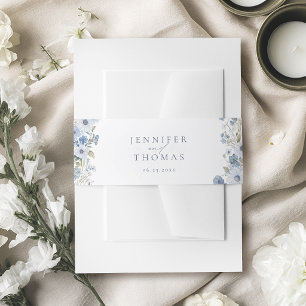 Dusty Blue Elegant Wildflower Wedding Invitation Belly Band