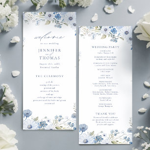 Dusty Blue Elegant Wildflower Wedding Programme