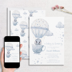 Dusty Blue Elephant Baby is Brewing Baby Shower Invitation