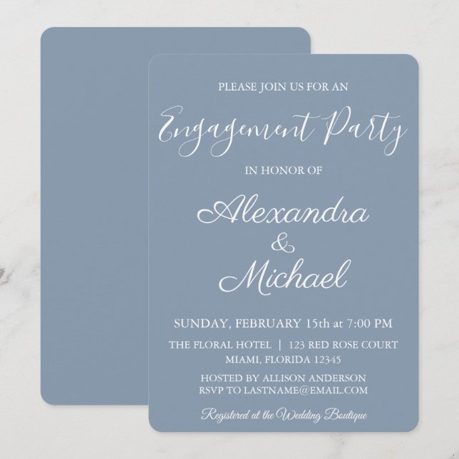 Dusty Blue Engagement Party Invitation (Front/Back)