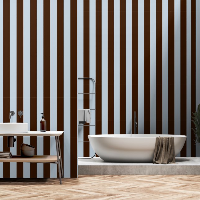Dusty Blue & Espresso Brown Wide 4 Inch Stripe Wallpaper (Bathroom)