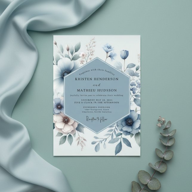 Dusty Blue Ethereal Flourish Wedding Invitation (Creator Uploaded)