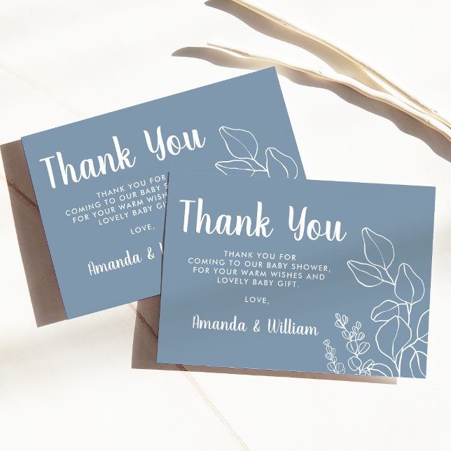 Dusty Blue Eucalyptus Baby Shower Thank You Card (Creator Uploaded)