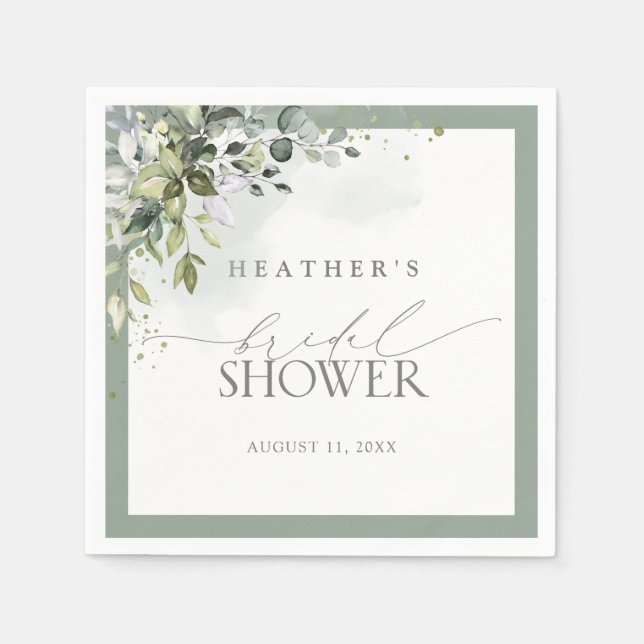 Dusty Blue Eucalyptus Botanical Bridal Shower Napkin (Front)
