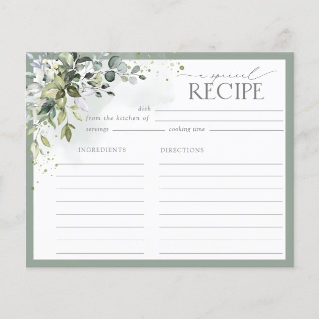 Dusty Blue Eucalyptus Botanical Shower Recipe Card (Front)