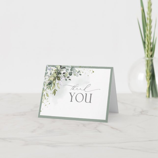 Dusty Blue Eucalyptus Botanical Thank You Card (Front)