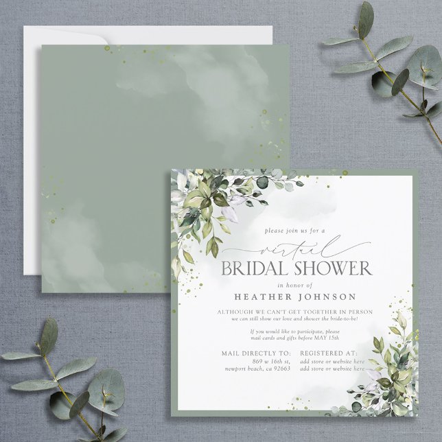 Dusty Blue Eucalyptus Botanical Virtual Shower Invitation (Creator Uploaded)