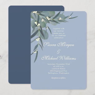 Dusty Blue   Eucalyptus Botanical Wedding Invitation