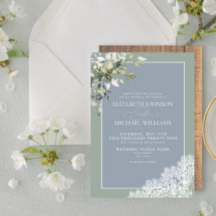 Dusty Blue Eucalyptus Botanical Wood Wedding Invi Invitation