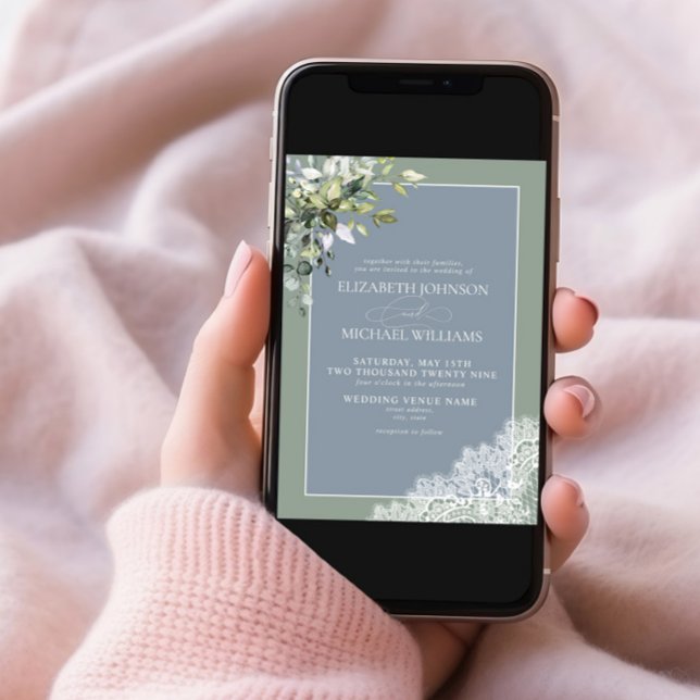 Dusty Blue Eucalyptus Botanical Wood Wedding  Invi Invitation (Creator Uploaded)