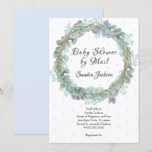Dusty Blue Eucalyptus Boy Baby Shower by Mail Invitation