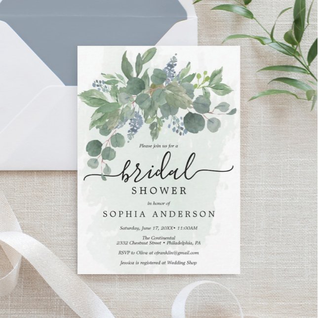 Dusty Blue Eucalyptus Bridal Shower Invitations (Creator Uploaded)