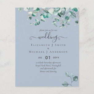 Dusty Blue Eucalyptus BUDGET Wedding Invitation Flyer