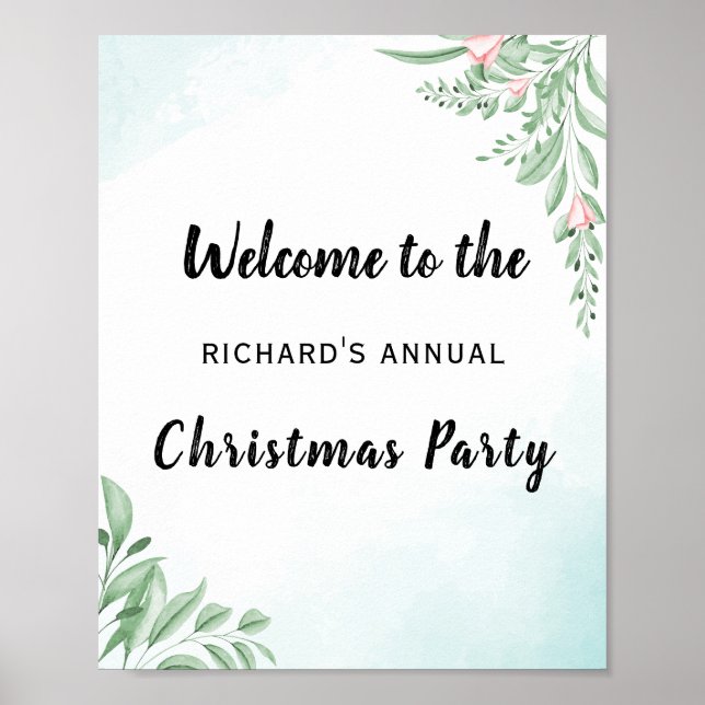 Dusty Blue Eucalyptus Christmas Party Welcome Poster (Front)