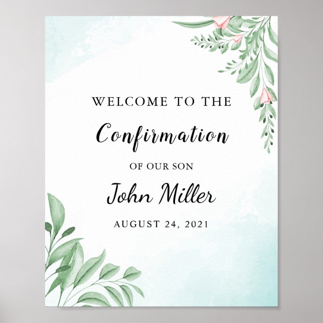 Dusty Blue Eucalyptus Confirmation Welcome Poster (Front)