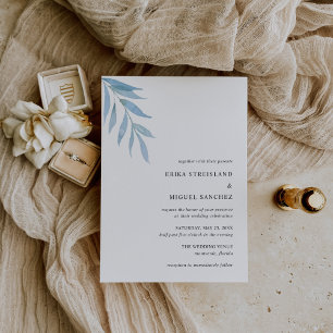 Dusty Blue Eucalyptus Elegant All In One Wedding Invitation