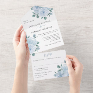 Dusty Blue Eucalyptus Elegant Floral Wedding All In One Invitation