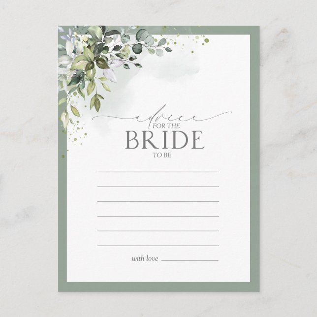 Dusty Blue Eucalyptus Floral Advice To The Bride Postcard (Front)