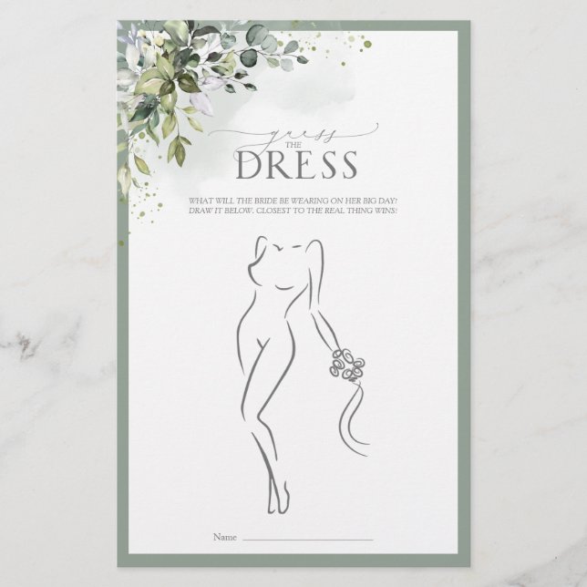 Dusty Blue Eucalyptus Floral Bridal Shower Game (Front)