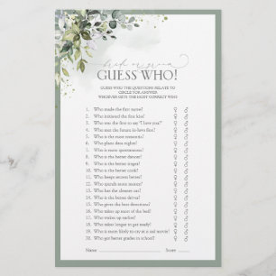 Dusty Blue Eucalyptus Floral Bridal Shower Game