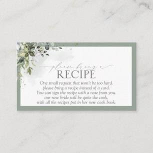 Dusty Blue Eucalyptus Floral Please Bring A Recipe Enclosure Card