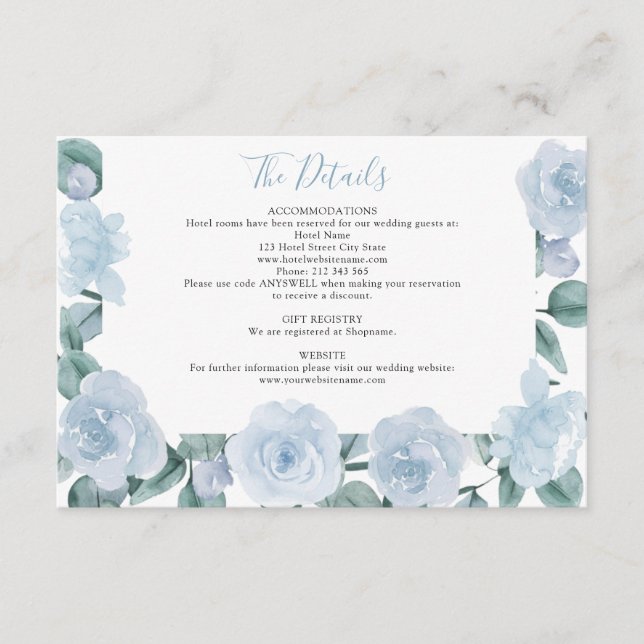 Dusty Blue Eucalyptus Floral Wedding Details Enclosure Card (Front)