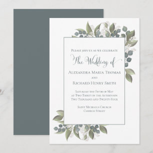 Dusty Blue Eucalyptus Foliage Greenery Elegant Invitation