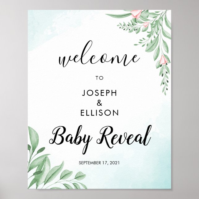 Dusty Blue Eucalyptus Gender Reveal Welcome Poster (Front)