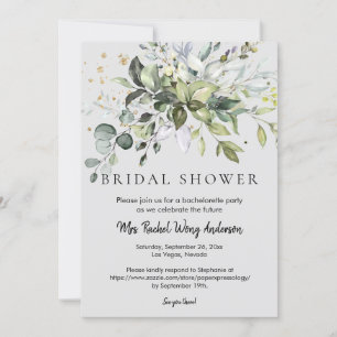 Dusty Blue Eucalyptus Green Leaves Bridal Shower Invitation