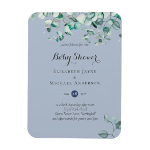 Dusty Blue Eucalyptus Greenery BABY SHOWER Invites Magnet