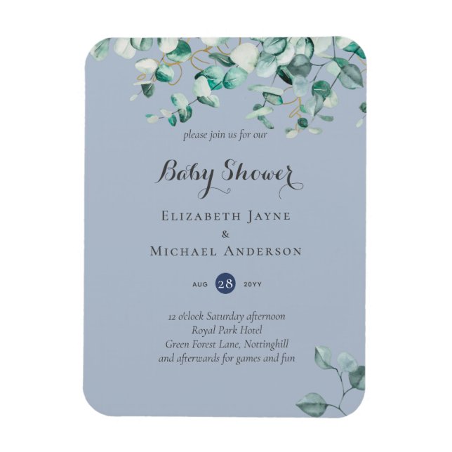 Dusty Blue Eucalyptus Greenery BABY SHOWER Invites Magnet (Vertical)
