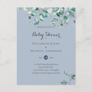Dusty Blue Eucalyptus Greenery BABY SHOWER Invites Postcard