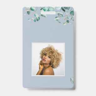 Dusty Blue Eucalyptus Greenery Blank TEMPLATE ID Badge