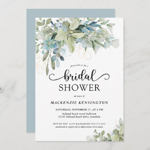 Dusty Blue Eucalyptus Greenery Bridal Shower Invitation
