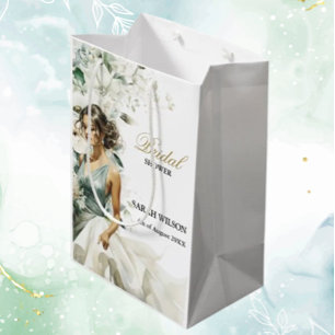 Dusty Blue Eucalyptus Greenery Bridal Shower Medium Gift Bag