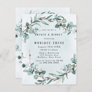 Dusty Blue Eucalyptus Greenery Brunch & Bubbly Invitation