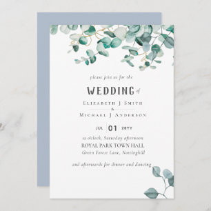 Dusty Blue Eucalyptus Greenery BUDGET WEDDING Invitation