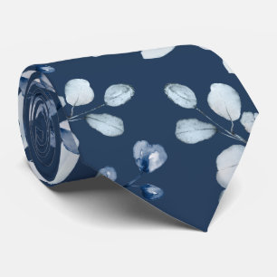 Dusty Blue Eucalyptus Greenery Deep Navy Wedding Tie