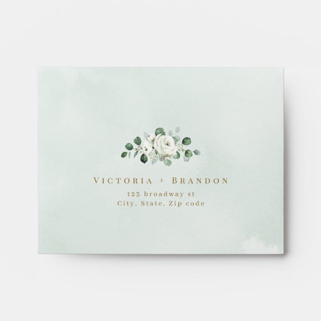 Dusty blue eucalyptus greenery floral wedding RSVP Envelope (Front)