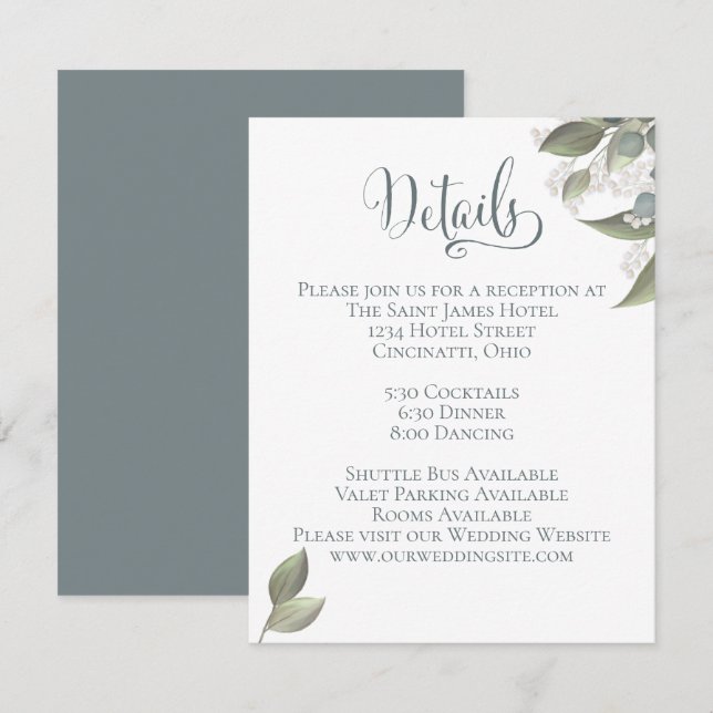 Dusty Blue Eucalyptus Greenery Foliage Details Enclosure Card (Front/Back)
